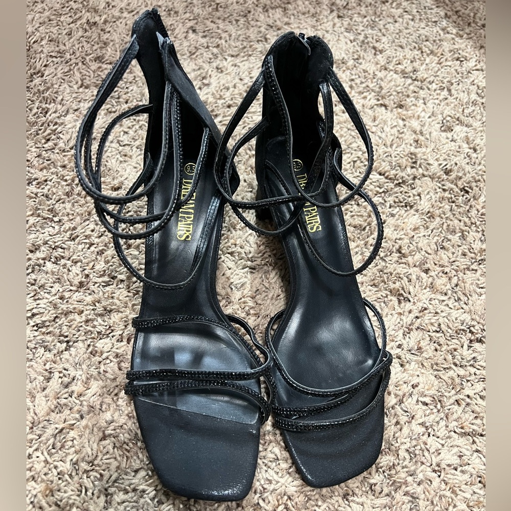 Elegant Black Strappy Heels Size 9.5. Never worn.